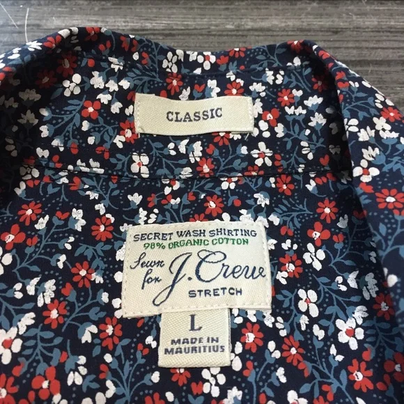 J Crew Classic Stretch Floral Button Up Shirt Men’s L Blue Red Cotton Blend - Picture 7 of 8
